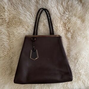 FENDI 2JOURS LEATHER TOTE IN BROWN, 15”x 13”x6”, REFINISHED